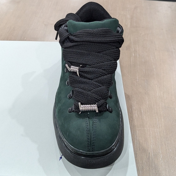 Mens BURBERRY "Trek" Barbed Wire Leather Hiking Boots Vine Green - Picture 2 of 8